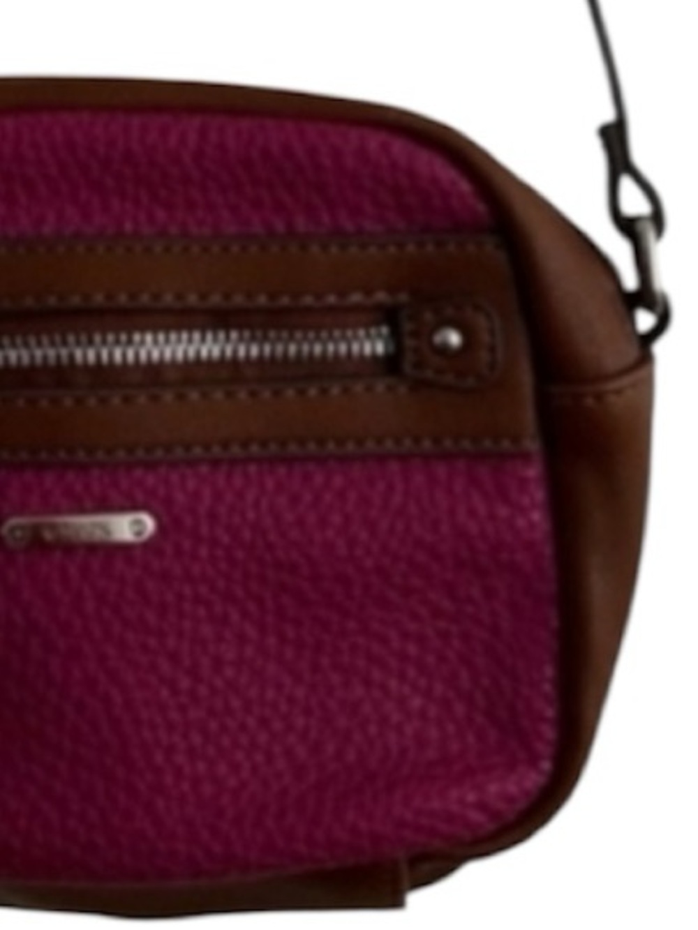 NEW CUTE Chaps Fuchsia Pink and Brown Crossbody Bag Approx 8" X 6" X 1.5" NWT - Picture 4 of 6